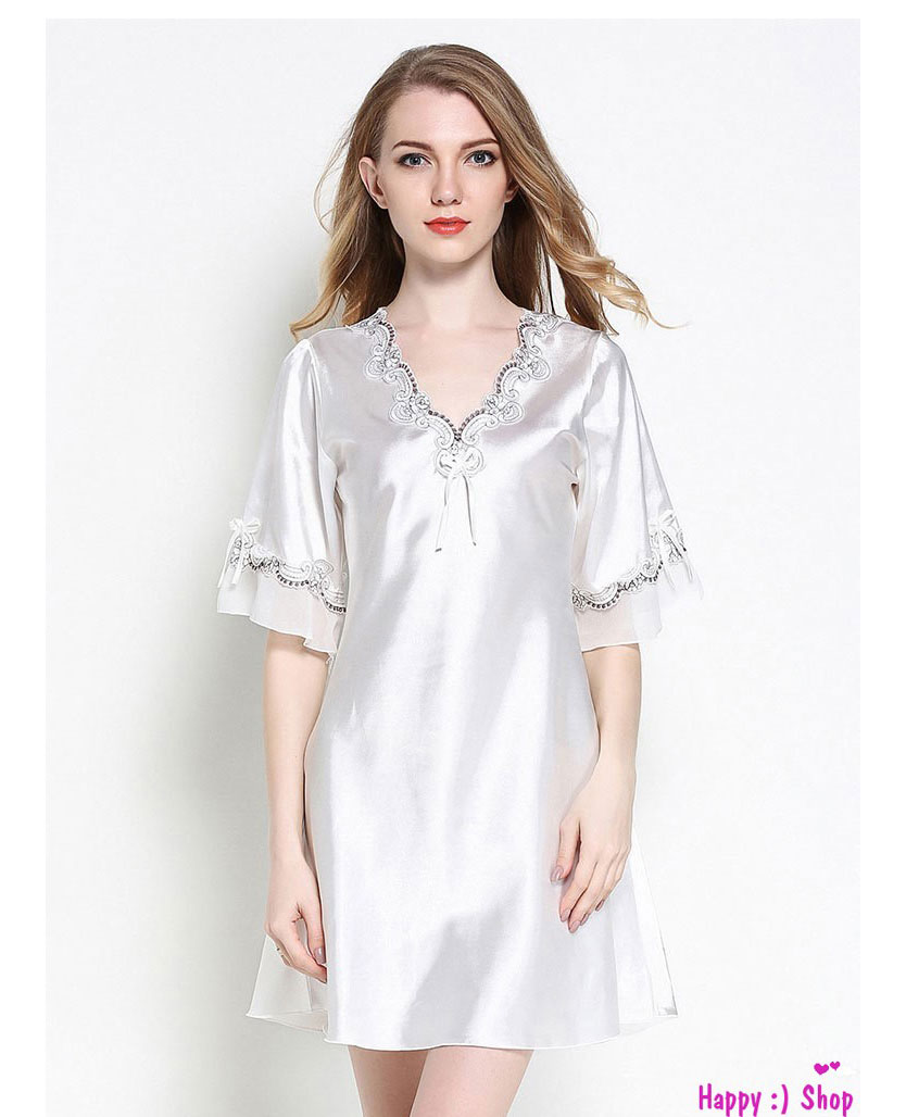 Đầm ngủ phi màu trắng xám nhạt thanh nhã TK835 - Happyshop