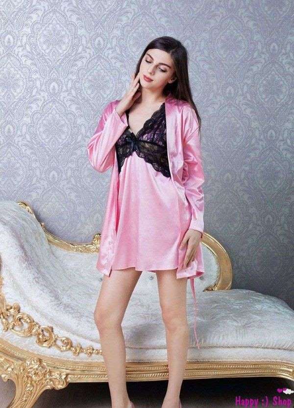 Váy ngủ kèm choàng ngủ phi bóng TK595 màu hồng - Happyshop