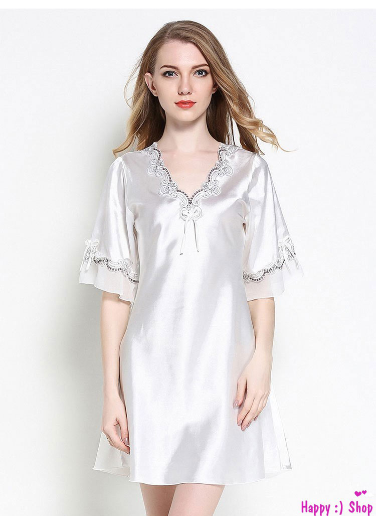 Đầm ngủ phi màu trắng xám nhạt thanh nhã TK835 - Happyshop