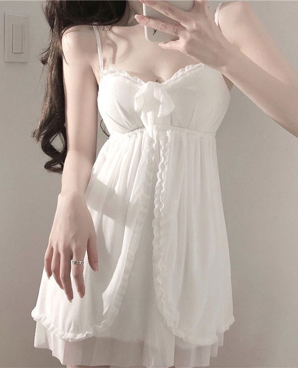 Giảm giá Đầm - váy trễ vai trắng 2 lớp voan tơ, Đầm - váy trễ vai trắng bèo  babydoll - Mua Thông Minh